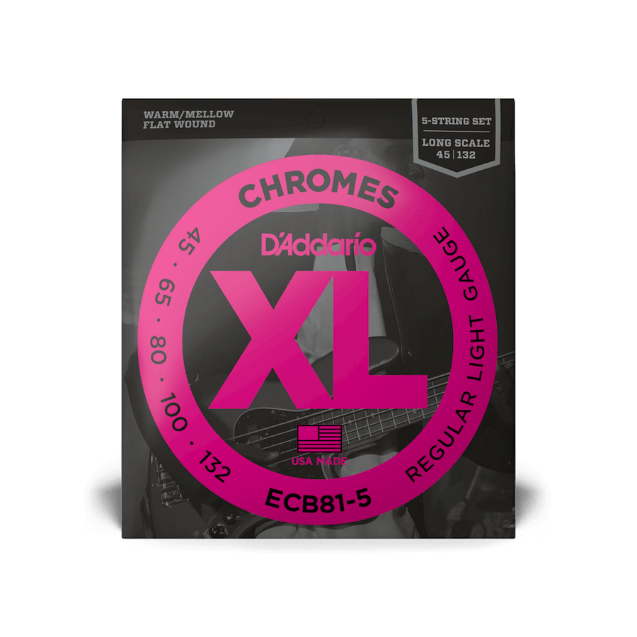 D'Addario XL Chromes Flatwound Bass Strings - 45-132 - 5-String Set (Long Scale)