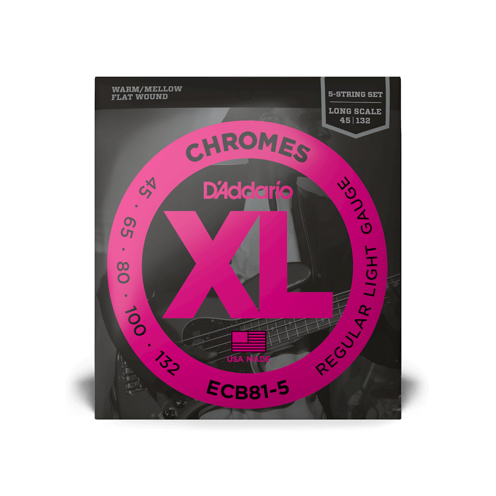 D'Addario XL Chromes Flatwound Bass Strings - 45-132 - 5-String Set (Long Scale)
