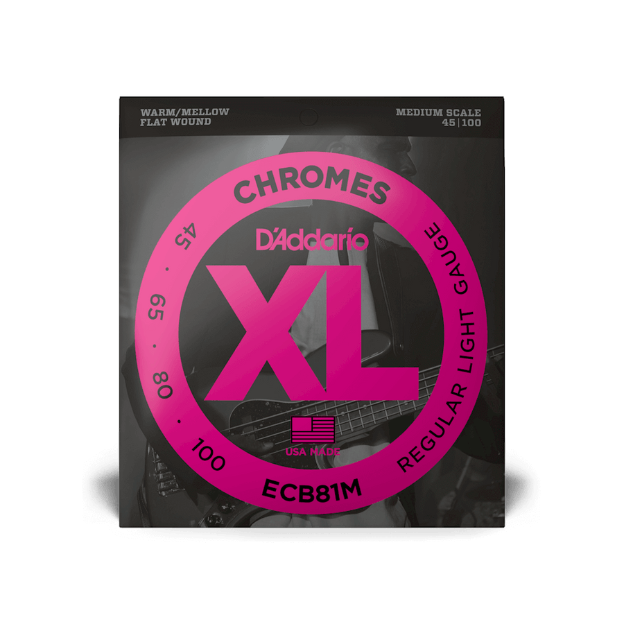 D'Addario XL Chromes Flatwound Bass Strings - 45-100 Medium Scale