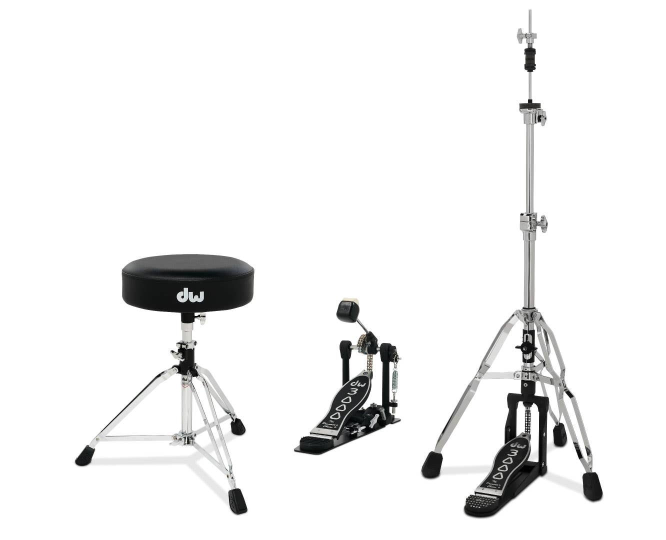 DW 3pc Hardware Pack. Inc: 3000 Series Single Pedal, 3-leg Hi-Hat Stand & Stool