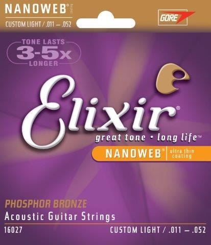 Elixir Nanoweb Phosphor Bronze Acoustic String Set - 11-52 - Custom Light