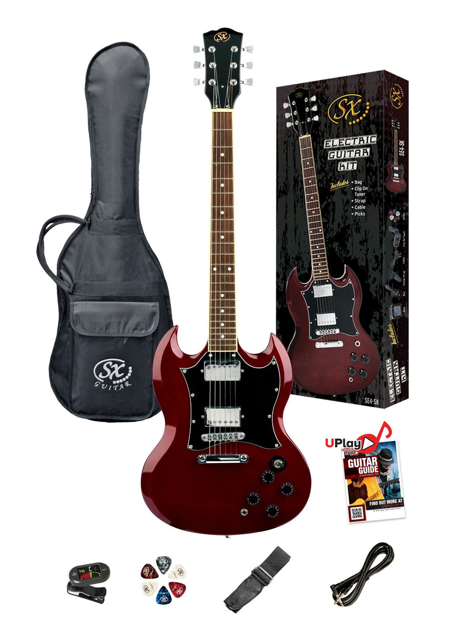 SX GTSE4SKTWR "SG" Style Electric Guitar w/Accessories - Transparent Wine Red