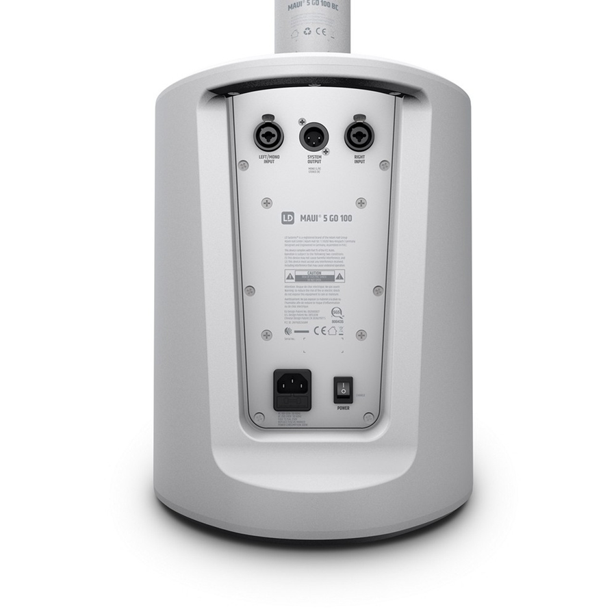 LD Systems MAUI 5 GO 100 Column PA System with Mixer & Battery Pack - White
