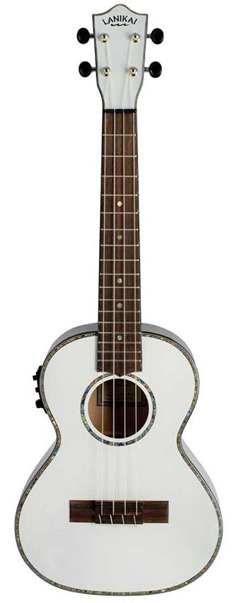Lanikai Julia Michaels Signature Tenor Ukulele w/Bag + Pickup - White Pearl