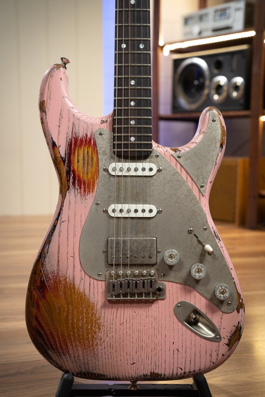 Paoletti Loft Series Alfa HSS - Heavy Pink / Sunburst - Reverse Headstock (Custom Order)