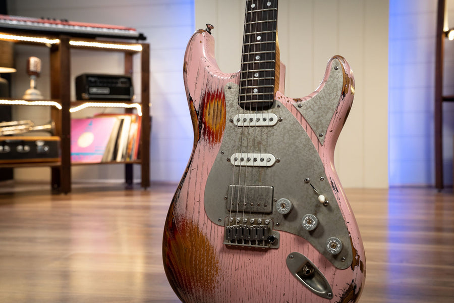 Paoletti Loft Series Alfa HSS - Heavy Pink / Sunburst - Reverse Headstock (Custom Order)