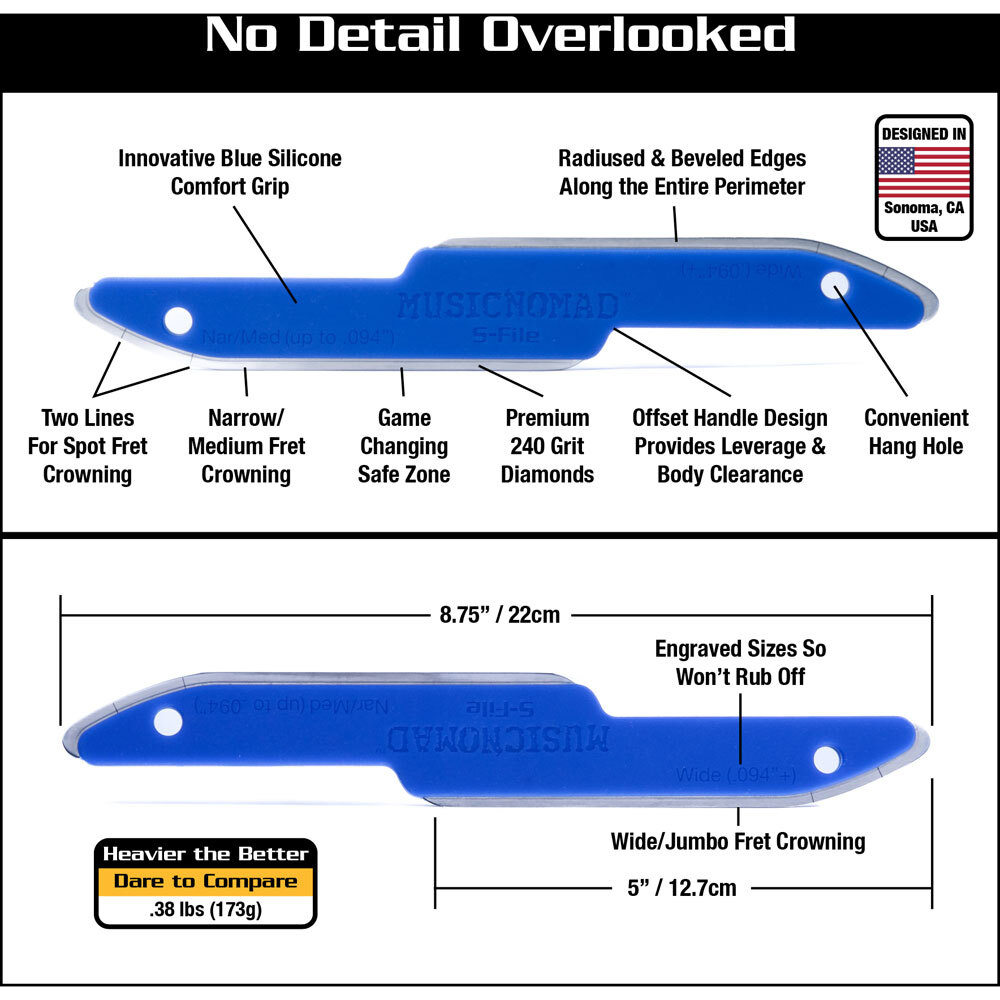 Music Nomad Diamond Coated Safe Zone Guitar Fret Crowning File (S-File)