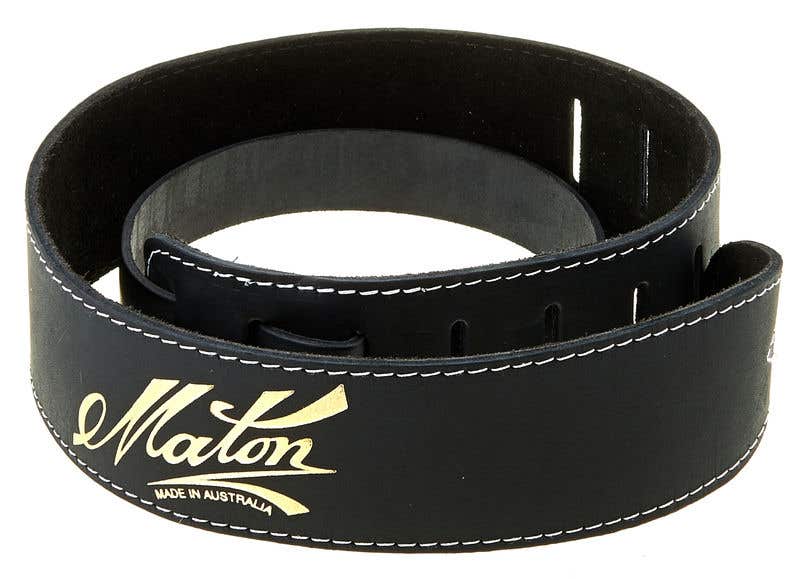 Maton Gold Logo Guitar Strap - Black Leather