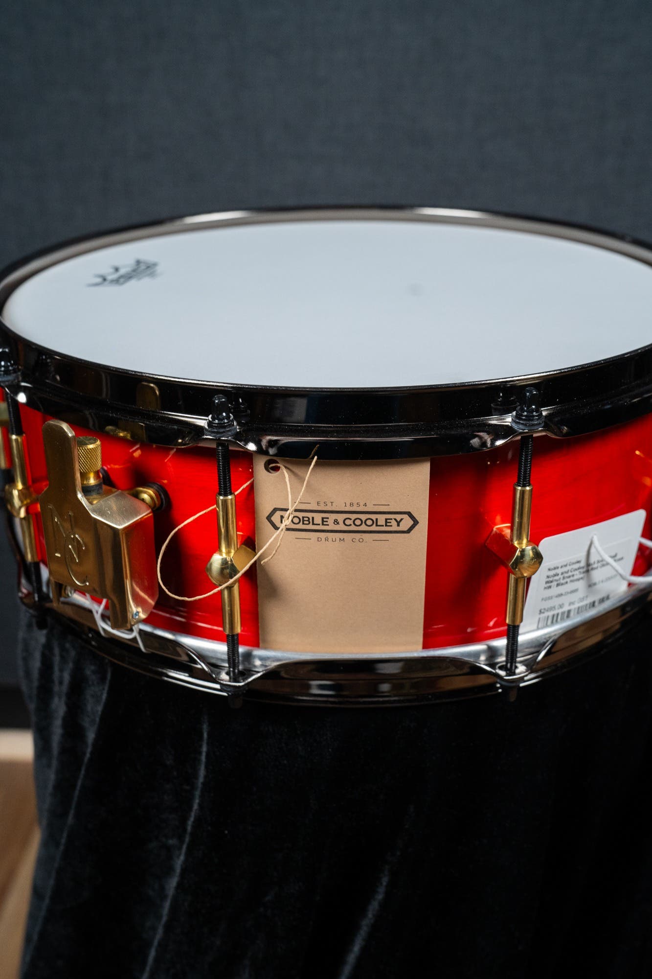 Noble and Cooley 14x5 Solid Shell Walnut Snare - Trans Red Gloss (Brass HW / Black Hoops)