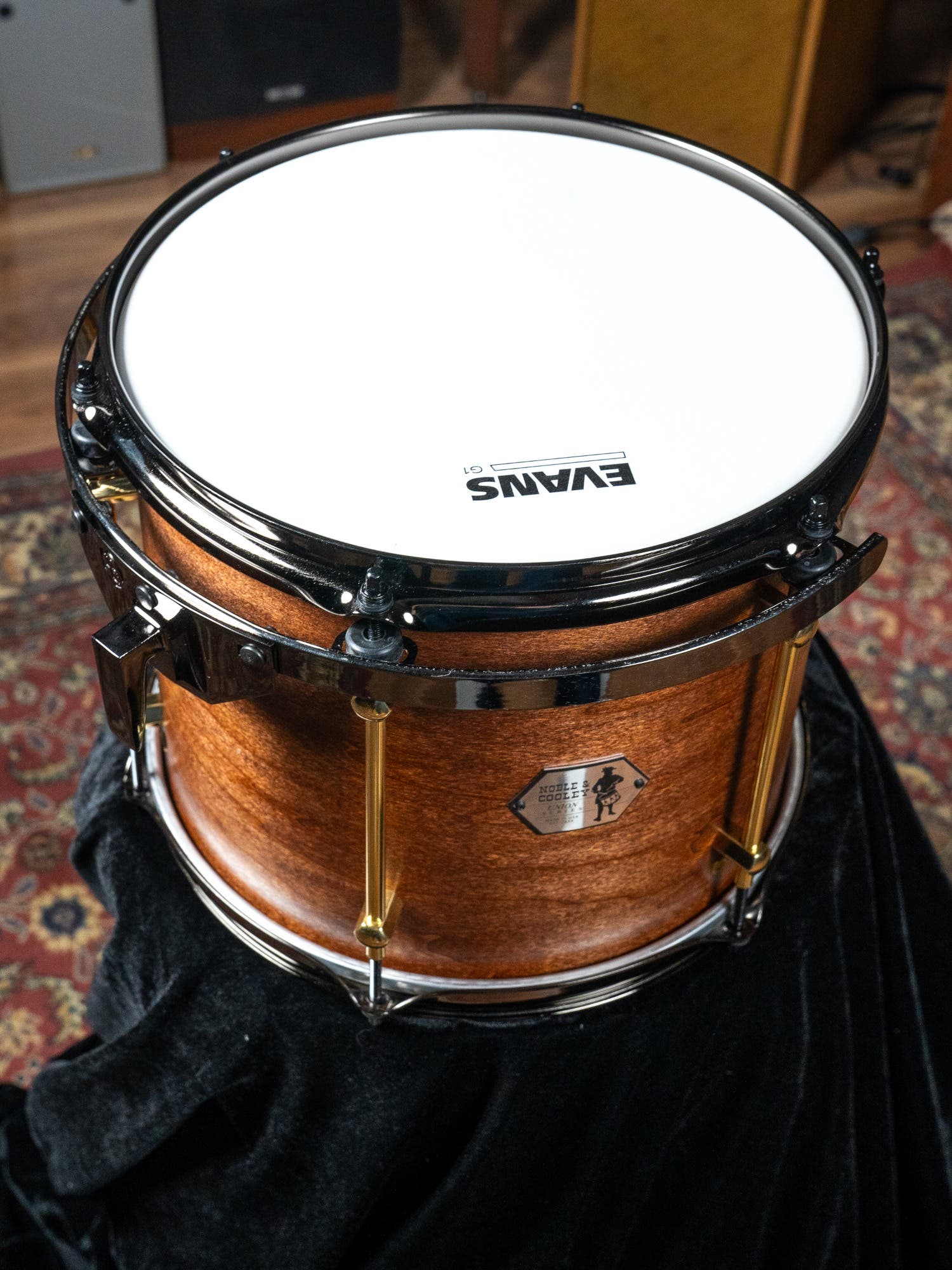 Noble and Cooley 4pc Union Drum Kit - Dark Honey Maple Satin  (Brass HW / Black Hoops)