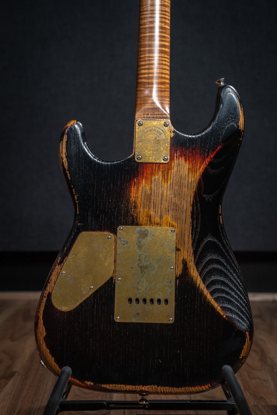 Paoletti Loft Alfa HSS - Flame Maple Neck - Heavy Black over Sunburst (no guard)