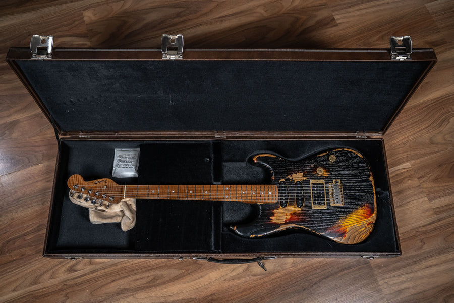Paoletti Loft Alfa HSS - Flame Maple Neck - Heavy Black over Sunburst (no guard)