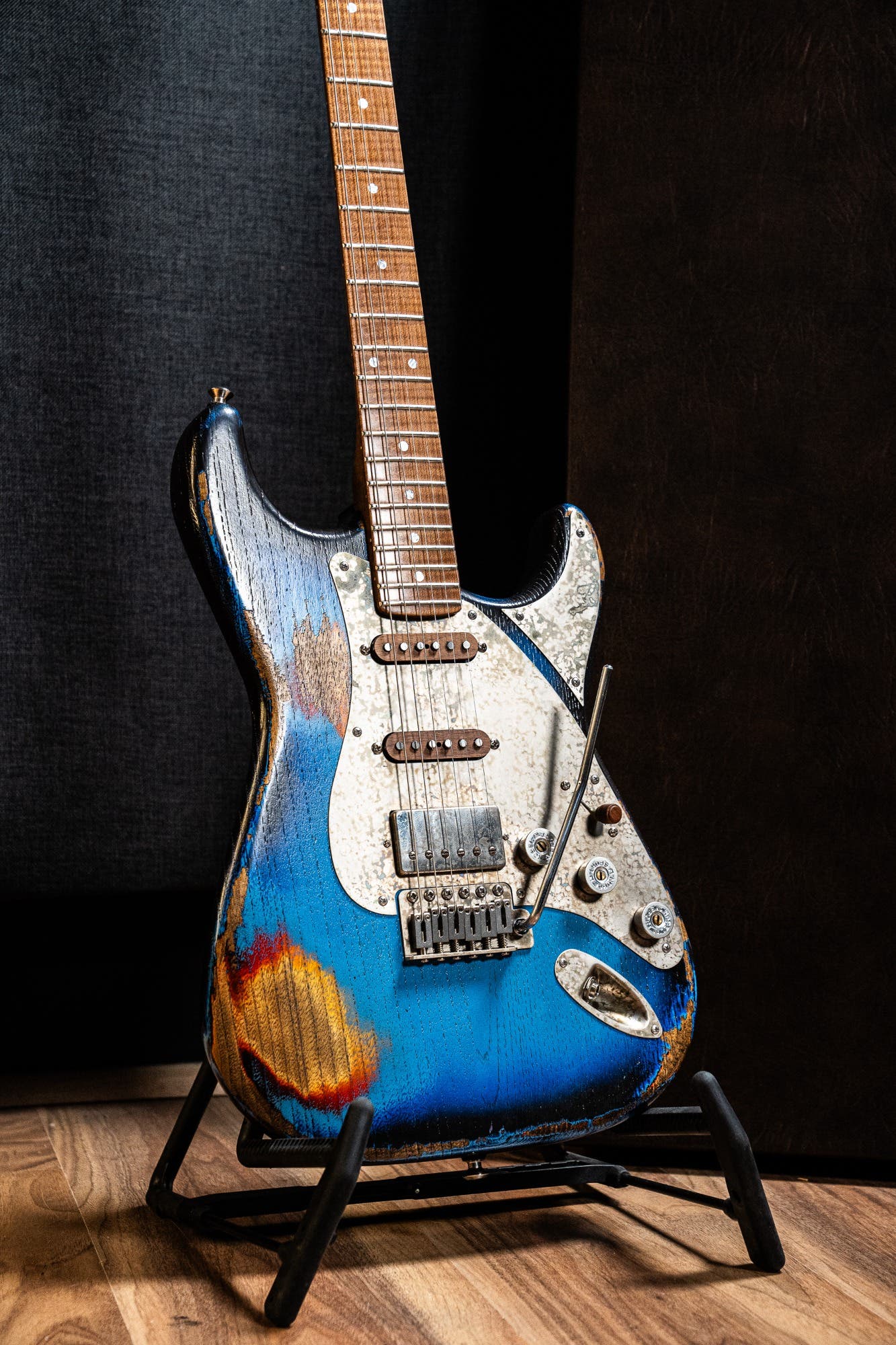 Paoletti Loft Alfa HSS - Flame Maple Neck -  Heavy Deep Blue / Sunburst