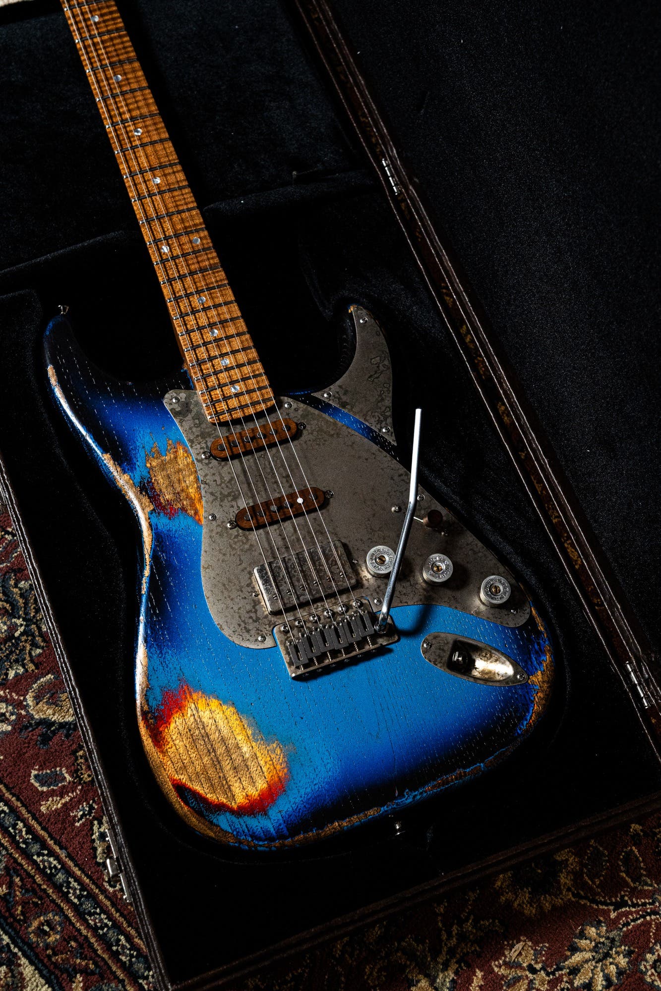 Paoletti Loft Alfa HSS - Flame Maple Neck -  Heavy Deep Blue / Sunburst