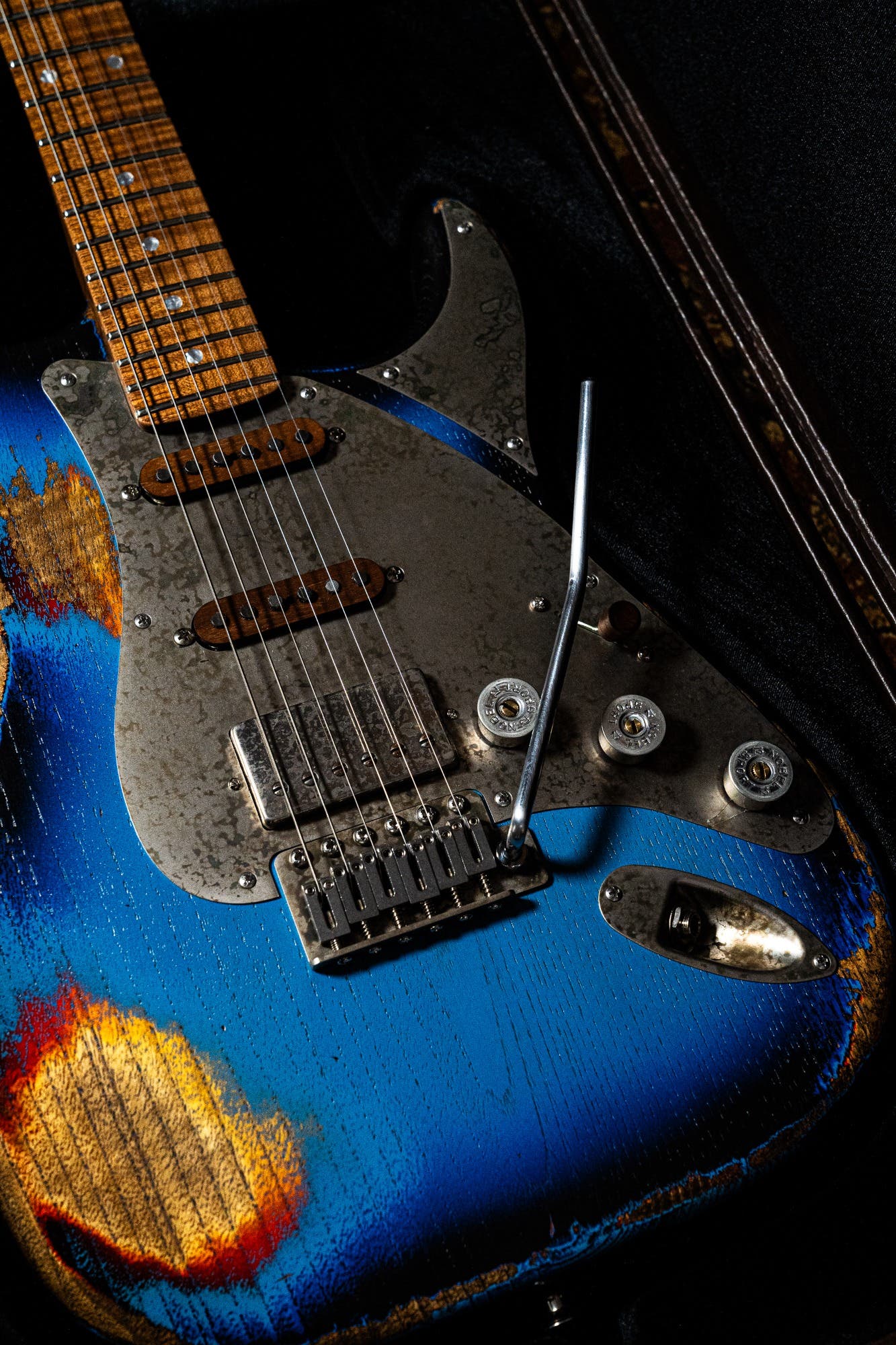 Paoletti Loft Alfa HSS - Flame Maple Neck -  Heavy Deep Blue / Sunburst