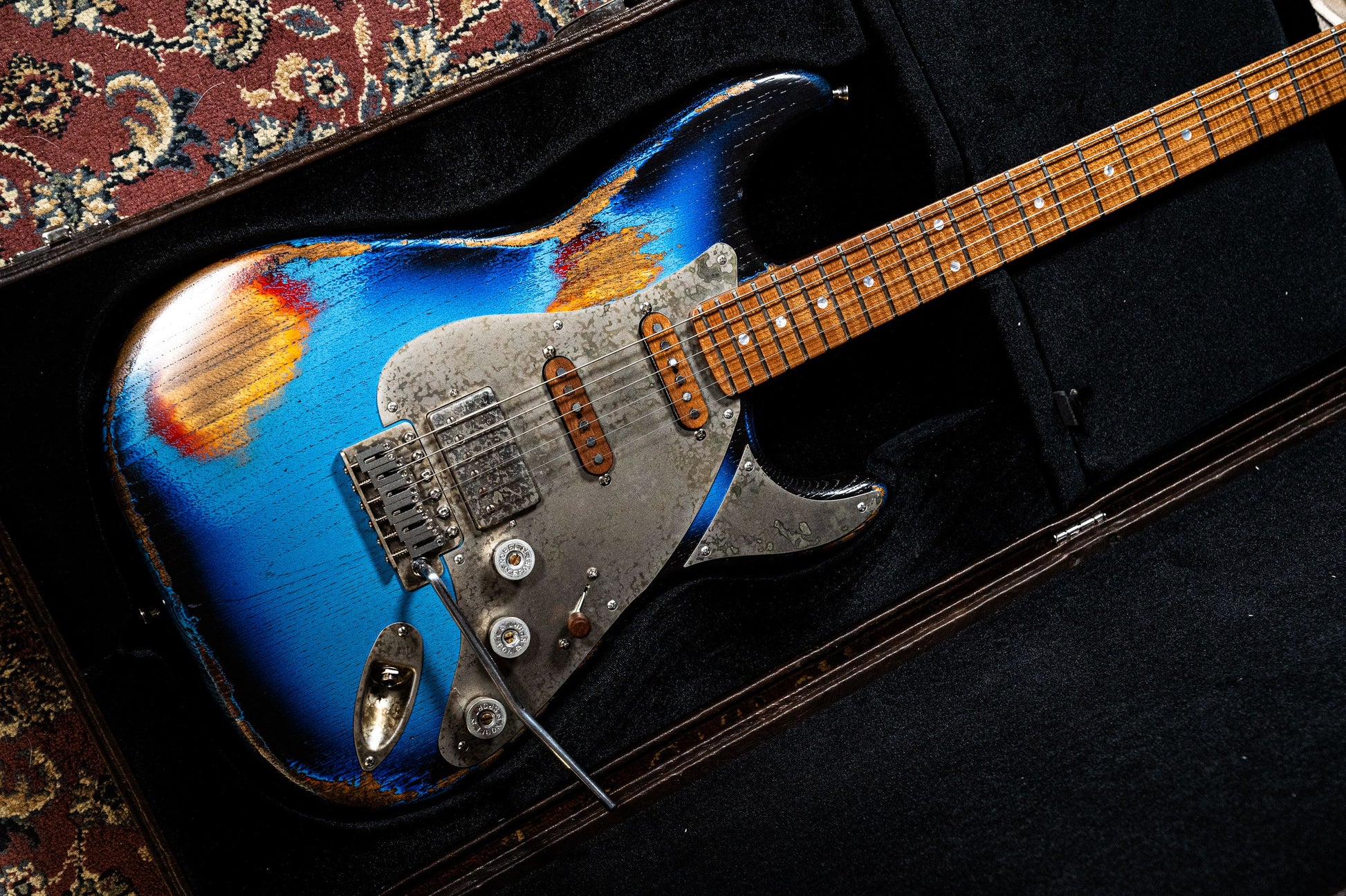 Paoletti Loft Alfa HSS - Flame Maple Neck -  Heavy Deep Blue / Sunburst