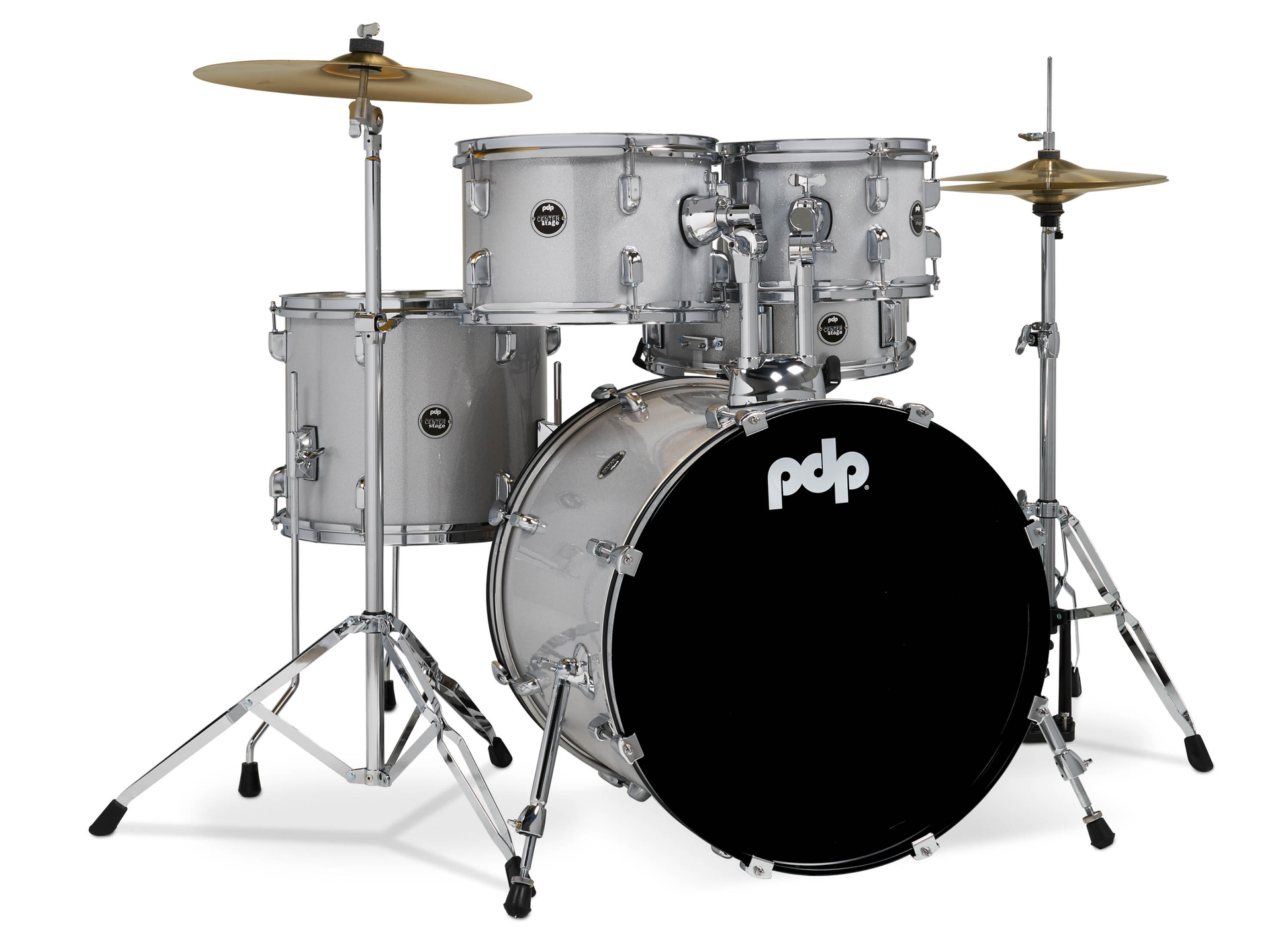 PDP CenterStage 20" 5pc Drum Kit w/HW + Cymbals - White Sparkle