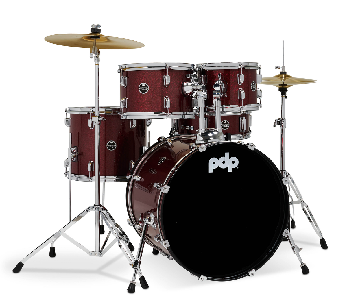 PDP CenterStage 20" 5pc Drum Kit w/HW + Cymbals - Ruby Red Sparkle