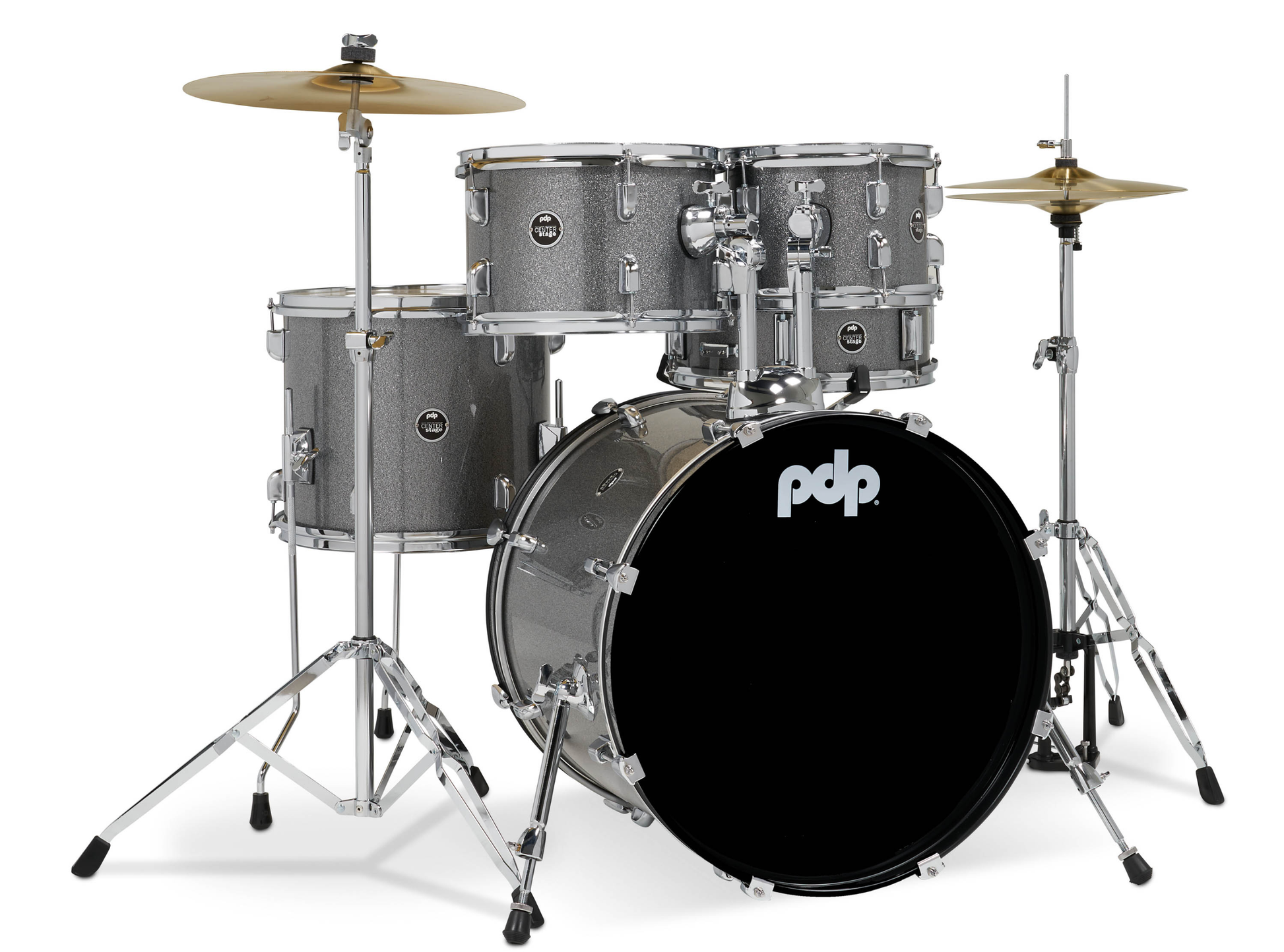 PDP CenterStage 20" 5pc Drum Kit w/HW + Cymbals - Silver Sparkle