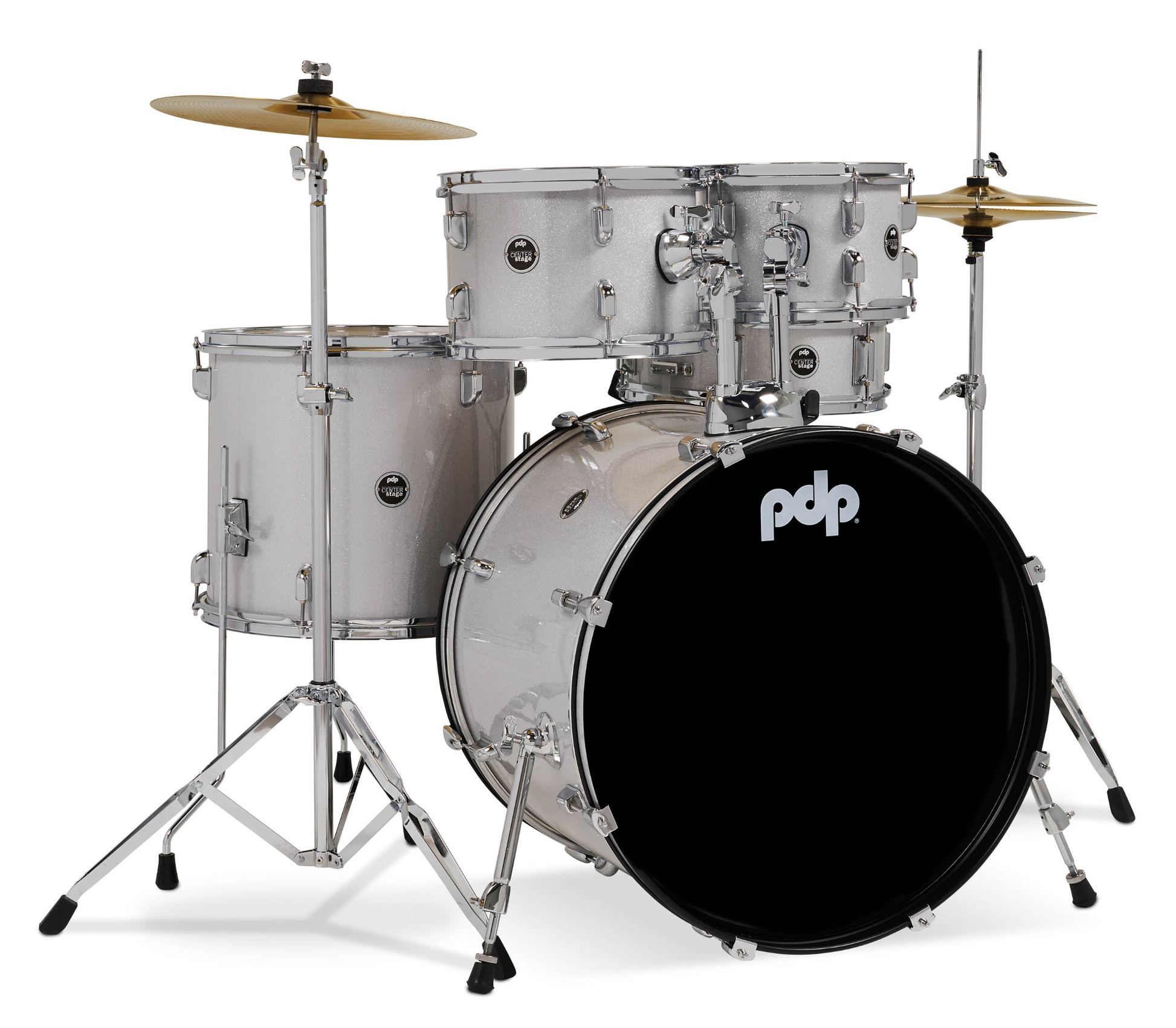PDP CenterStage 22" 5pc Drum Kit w/HW + Cymbals - Diamond White Sparkle