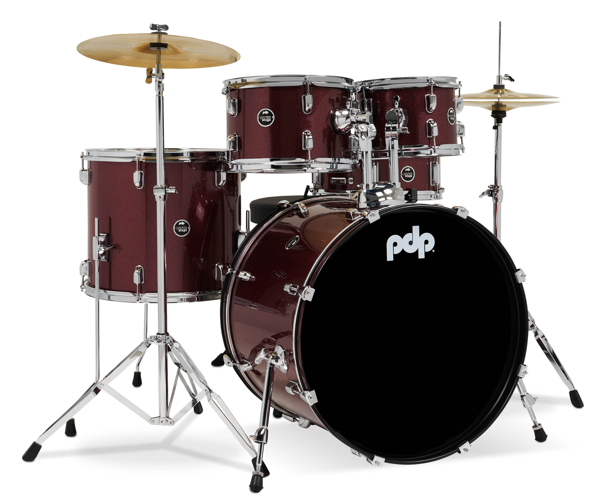 PDP CenterStage 22" 5pc Drum Kit w/HW + Cymbals - Ruby Red Sparkle