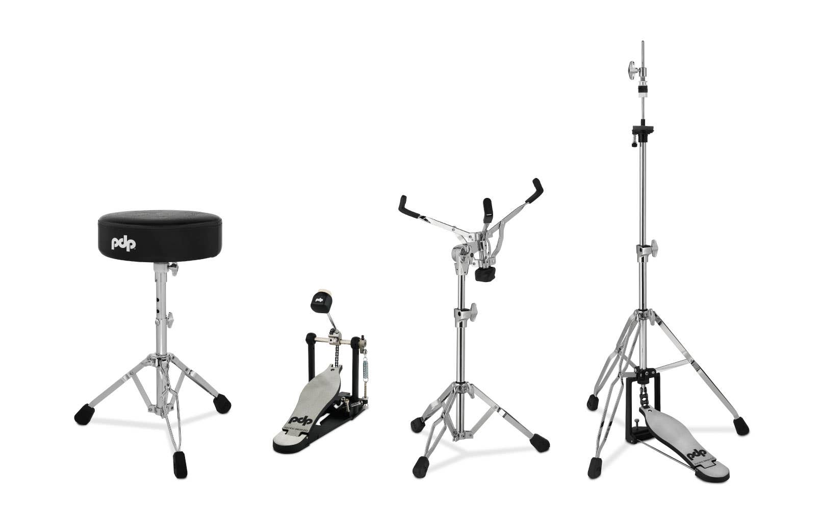 PDP 4pc Hardware Pack. Inc: 700 Series Single Pedal, 3-leg Hi-Hat Stand, Snare Stand & Stool