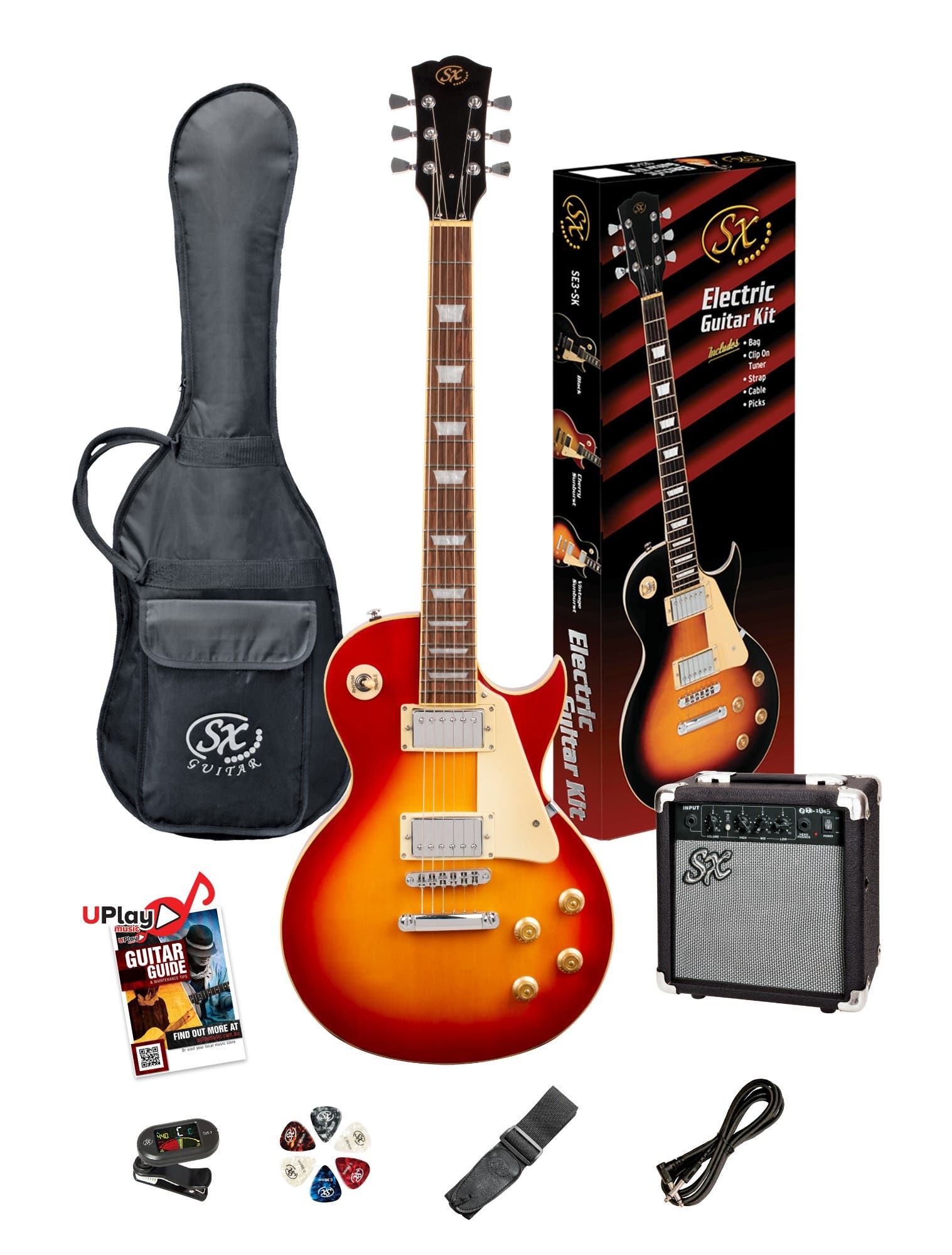 SX PKSE3SKCS "LP" Style Electric Guitar Package - Cherry Sunburst