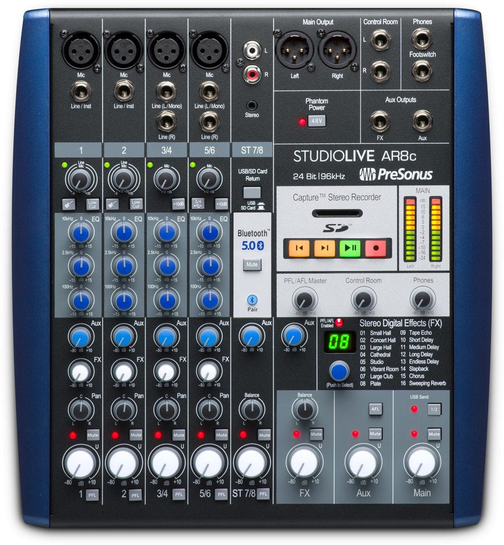 Presonus StudioLive AR8C USB-C Audio Interface / Analog Mixer / Stereo SD Recorder