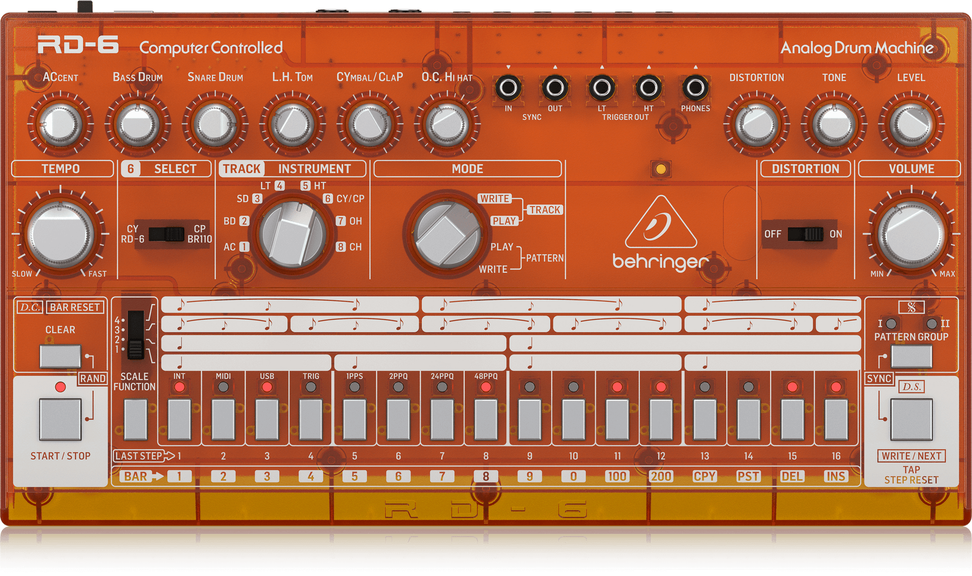 Behringer RD6-TG Analog Drum Machine - Tangerine