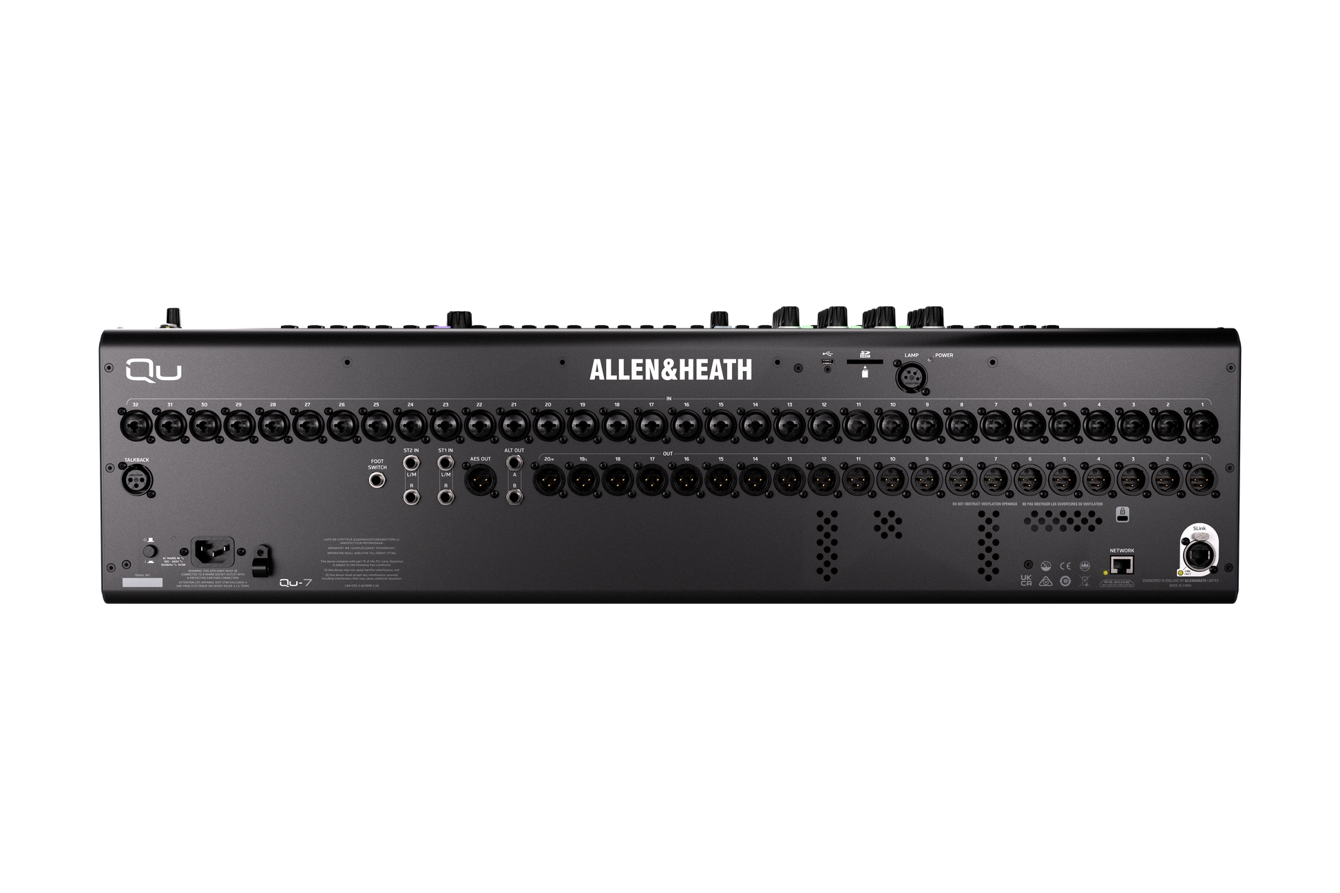 Allen and Heath Qu7 32ch 96kHz mixer - 33 faders, 32/20 local I/O, 6FX