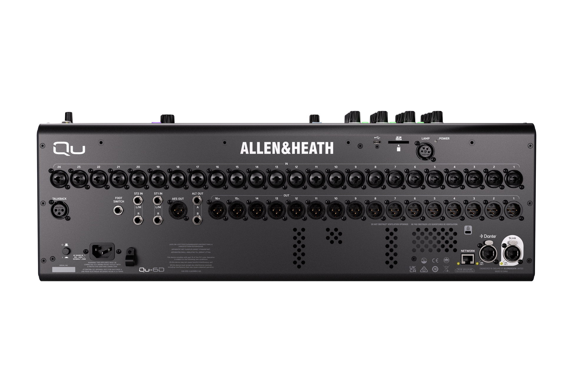 Allen and Heath Qu6D 32ch 96kHz mixer - 25 faders, 24/16 local I/O, 6FX, 16x16 Dante