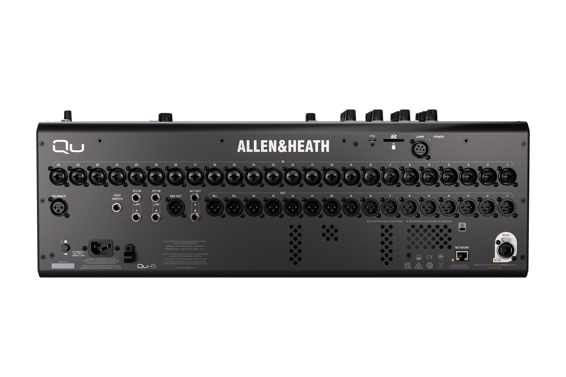 Allen and Heath Qu6 32ch 96kHz mixer - 25 faders, 24/16 local I/O, 6FX