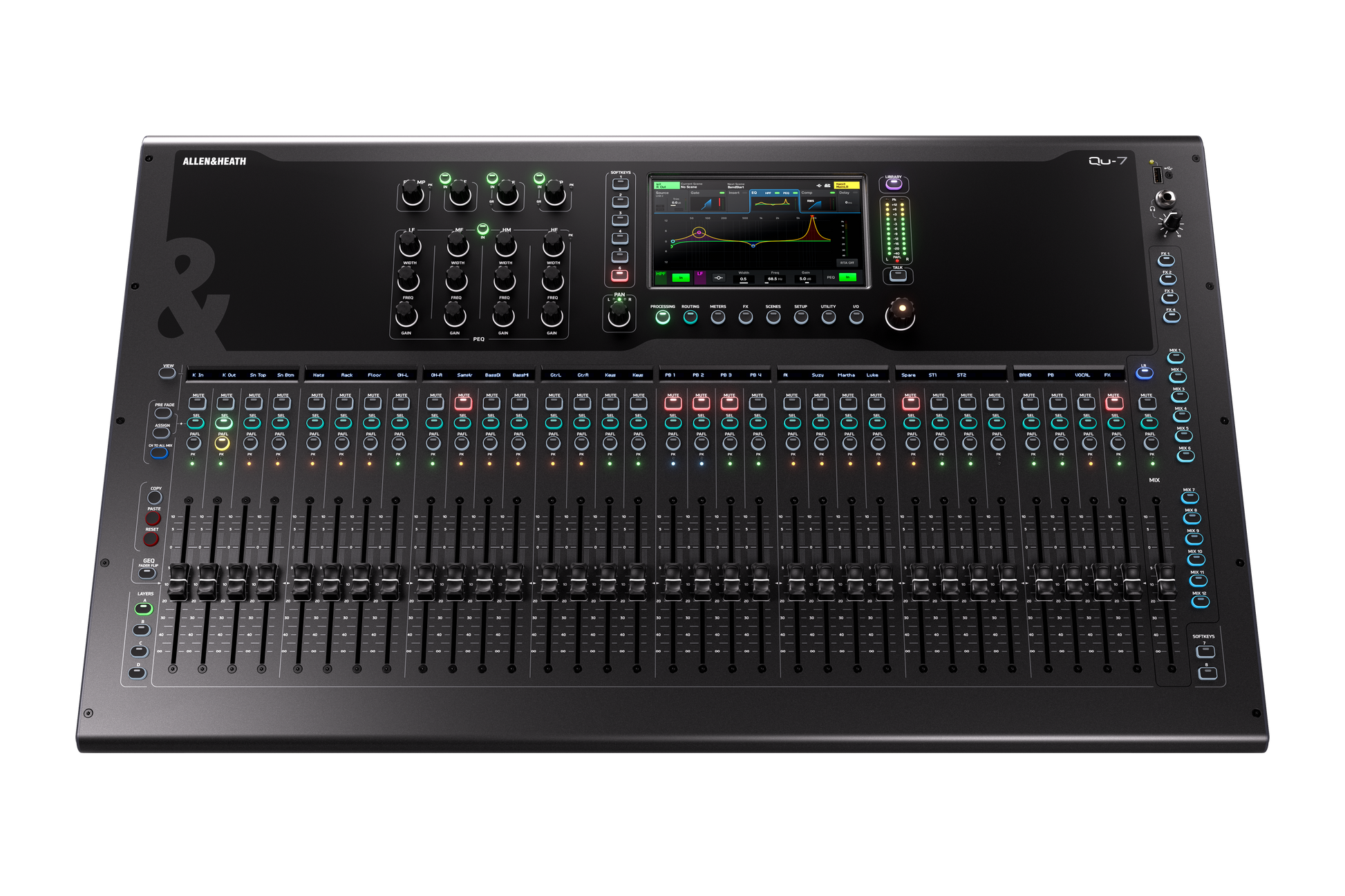 Allen and Heath Qu7 32ch 96kHz mixer - 33 faders, 32/20 local I/O, 6FX