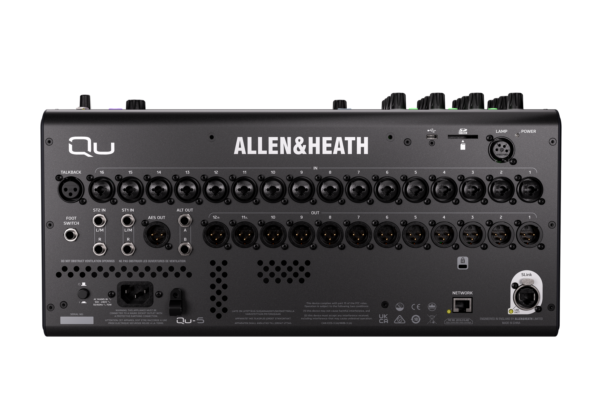Allen and Heath Qu5 32ch 96kHz Mixer - 17 faders, 16/12 local I/O, 6FX, rackmountable