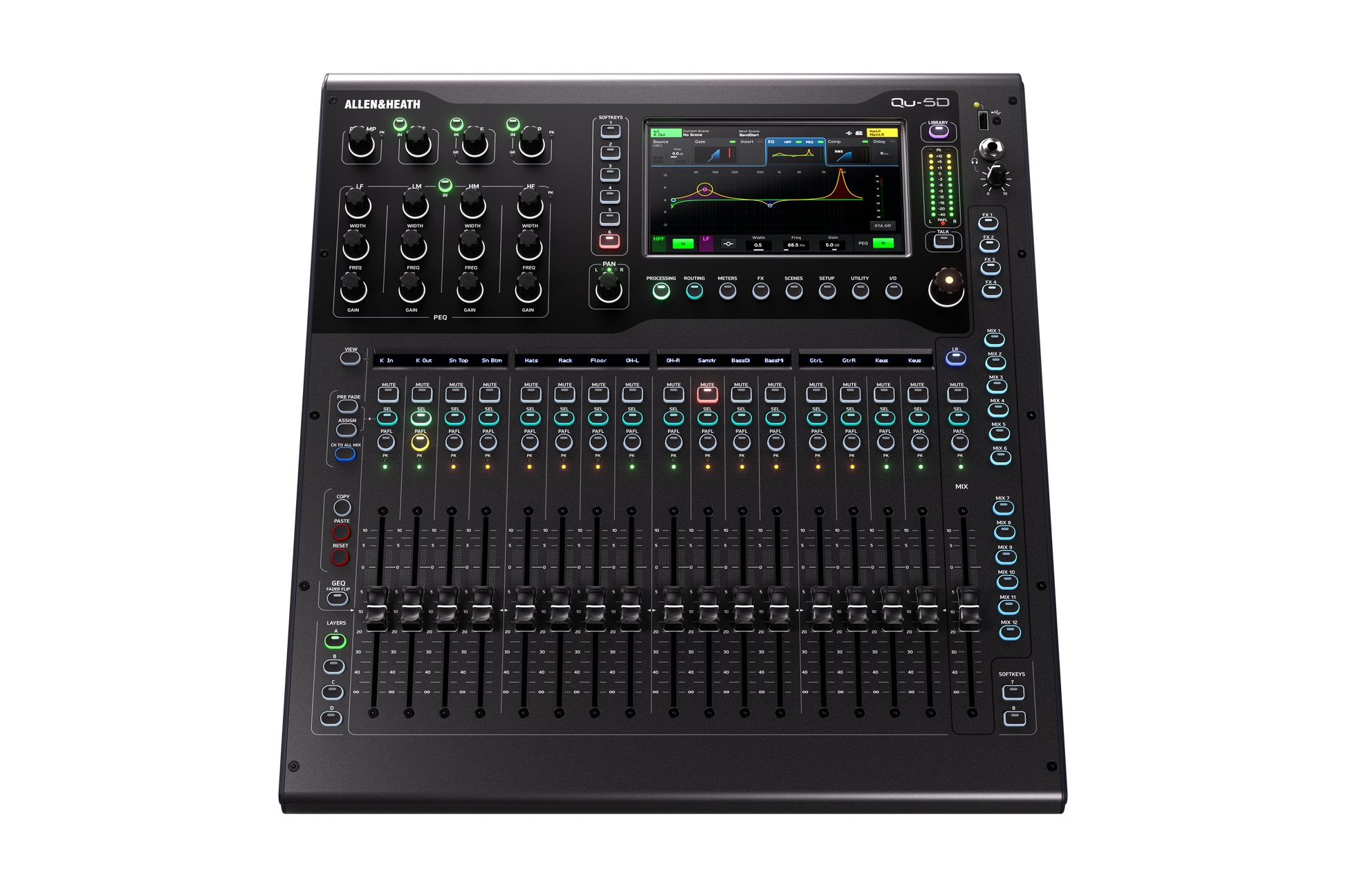 Allen and Heath Qu5D 32ch 96kHz Mixer - 17 faders, 16/12 local I/O, 6FX, 16x16 Dante, rackmountable