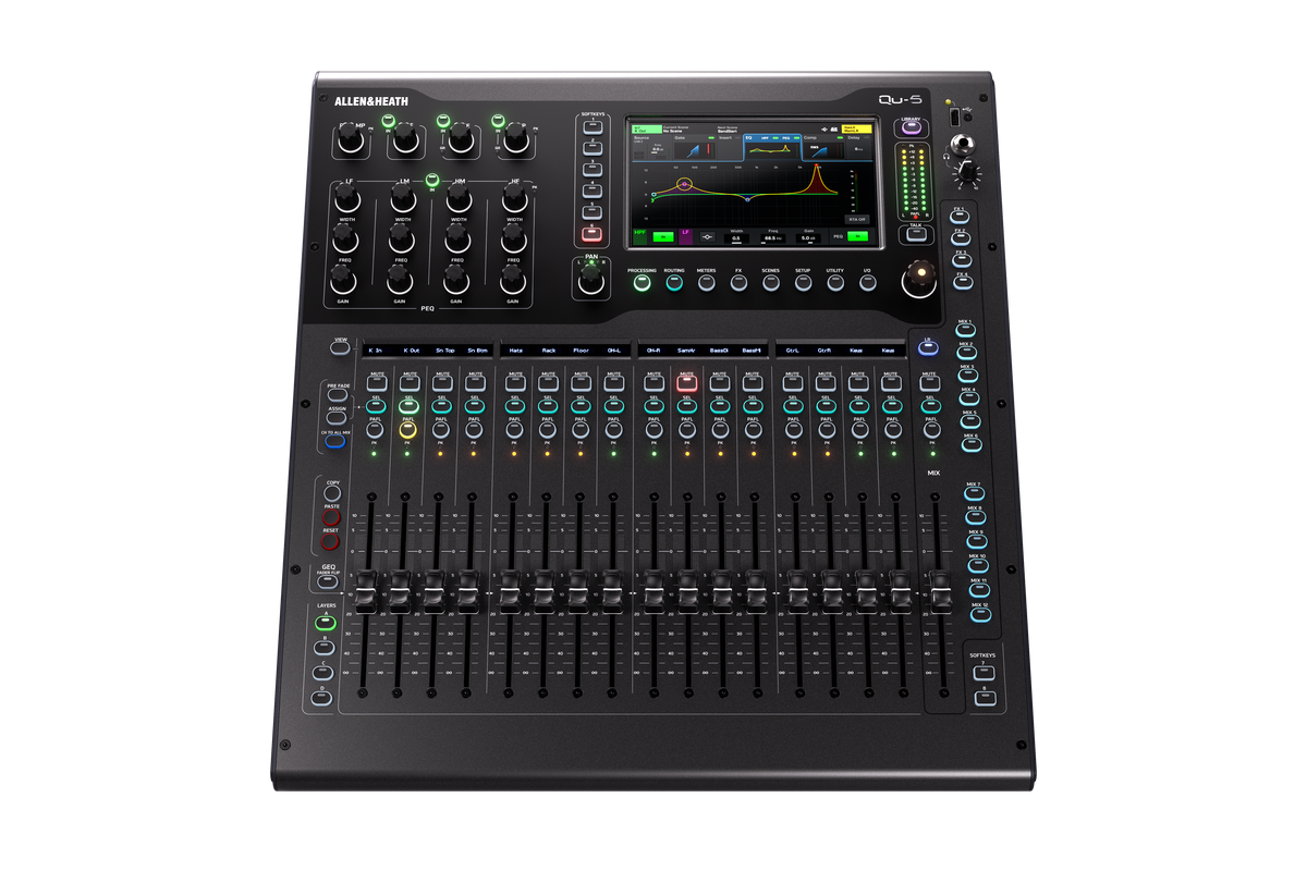 Allen and Heath Qu5 32ch 96kHz Mixer - 17 faders, 16/12 local I/O, 6FX, rackmountable