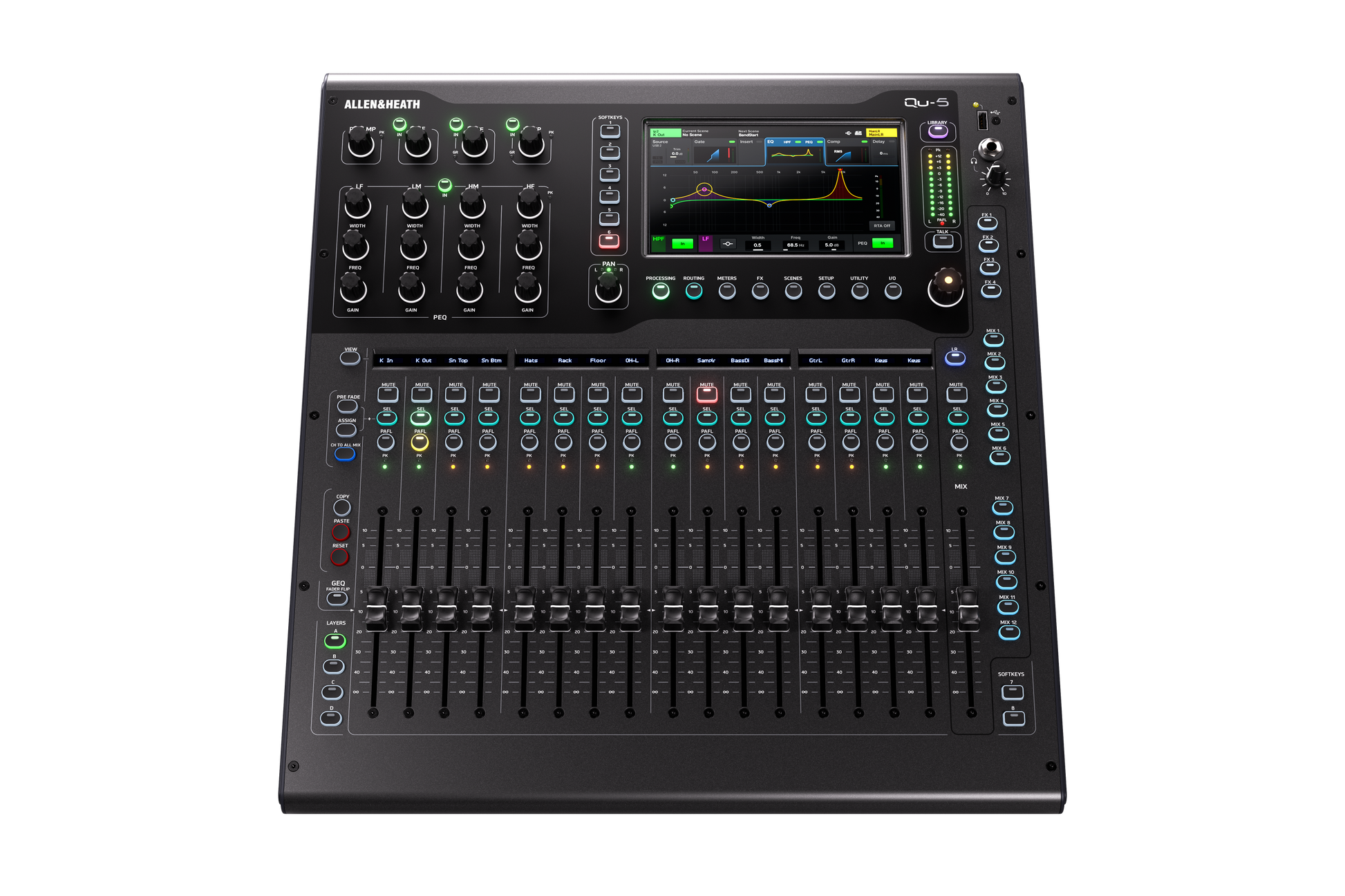 Allen and Heath Qu5 32ch 96kHz Mixer - 17 faders, 16/12 local I/O, 6FX, rackmountable