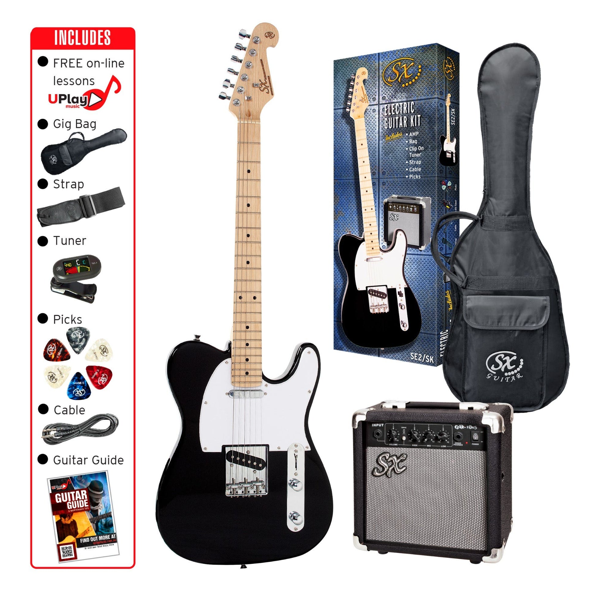 SX SE2SKB "TL" Style Electric Guitar Package - Black