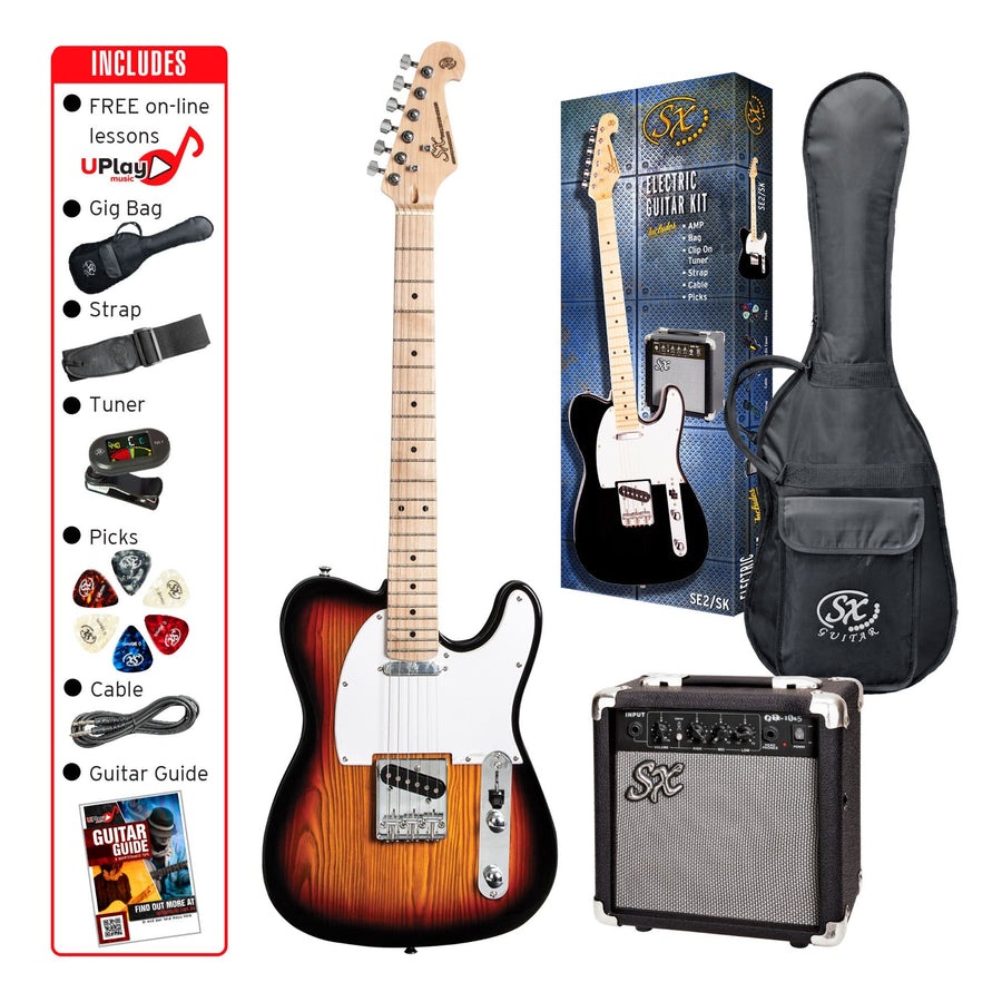 SX SE2SKTS "TL" Style Electric Guitar Package - 3-Tone Sunburst