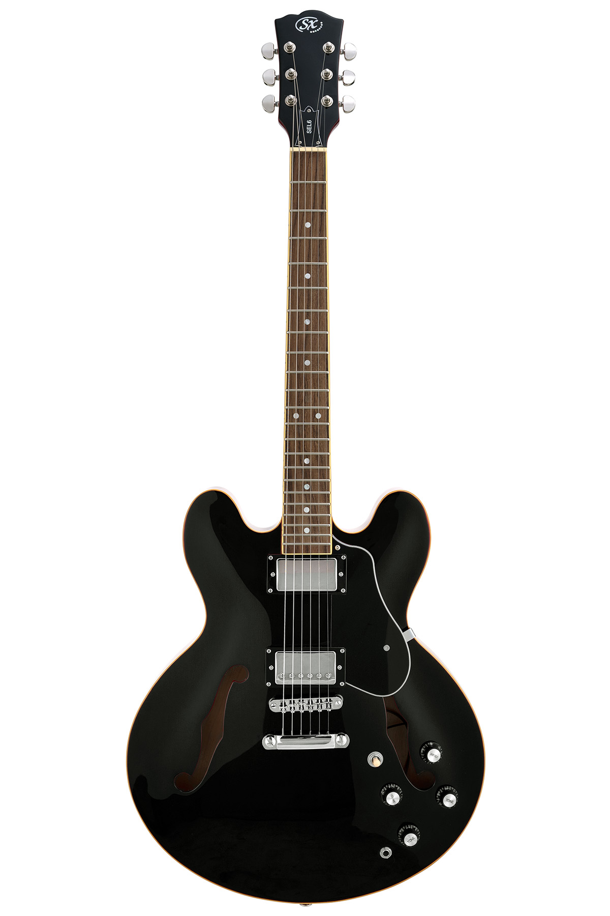 SX SEL6BK Semi-Hollow 335-Style Electric Guitar - Black