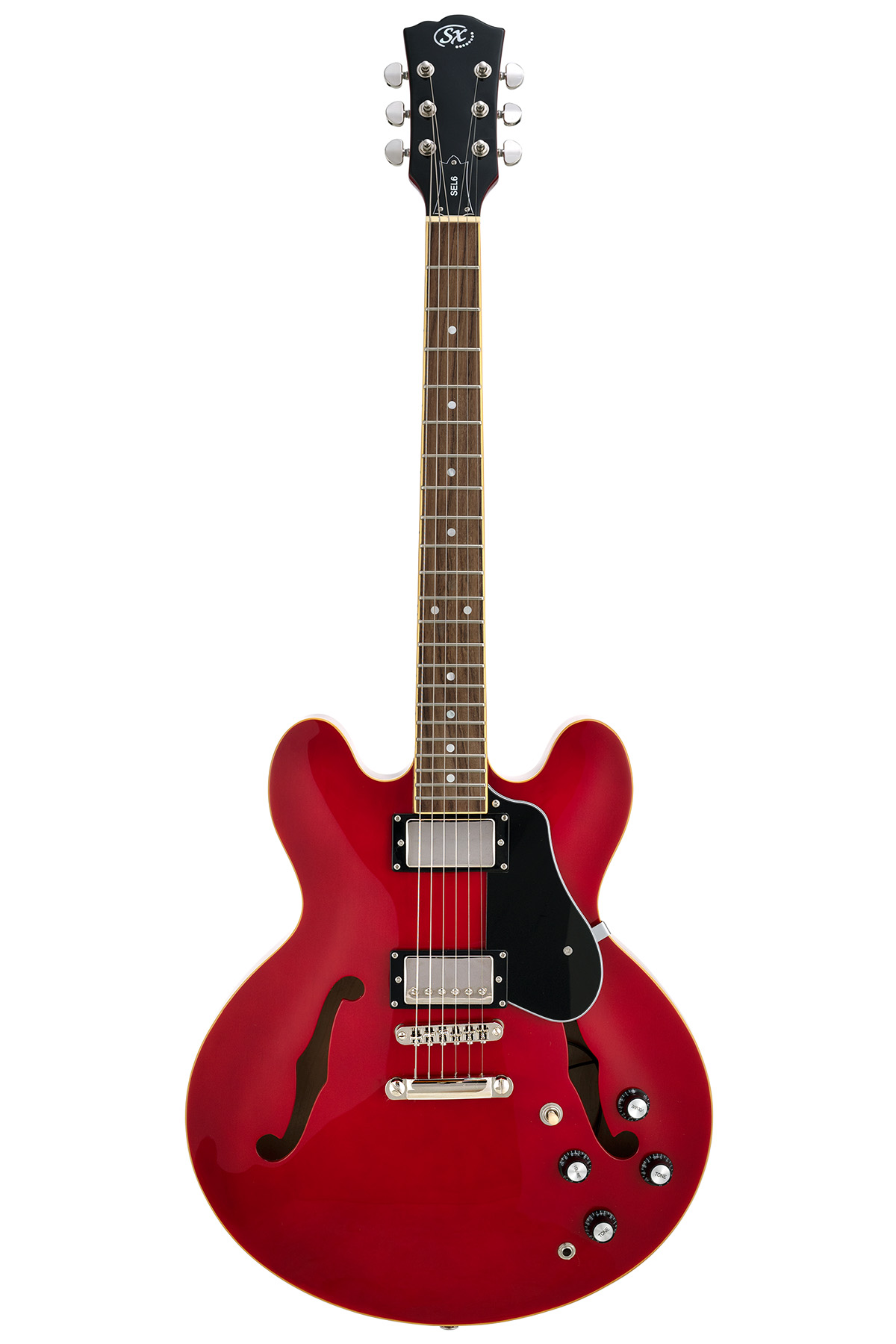 SX SEL6TRD Semi-Hollow 335-Style Electric Guitar - Trans Red