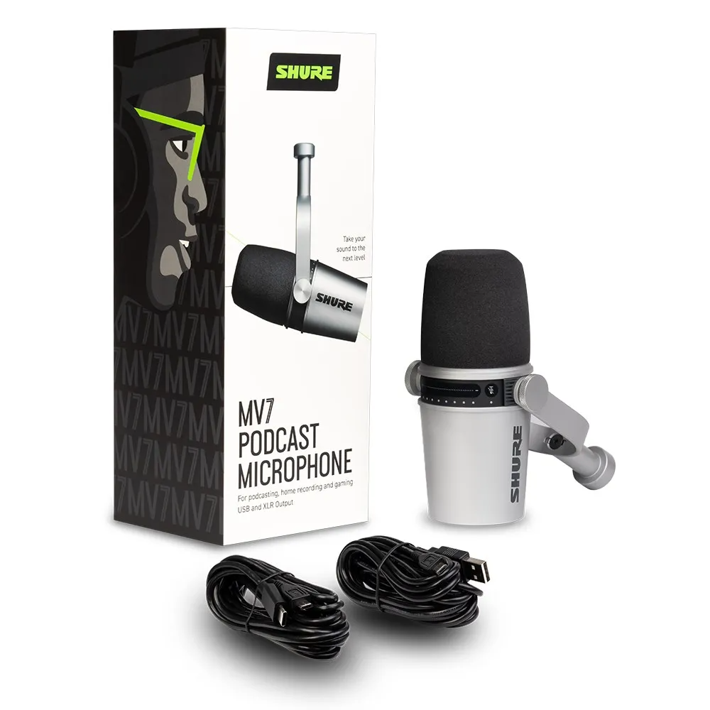 Shure MV7 Podcast Microphone w/USB + XLR Connectivity - Silver