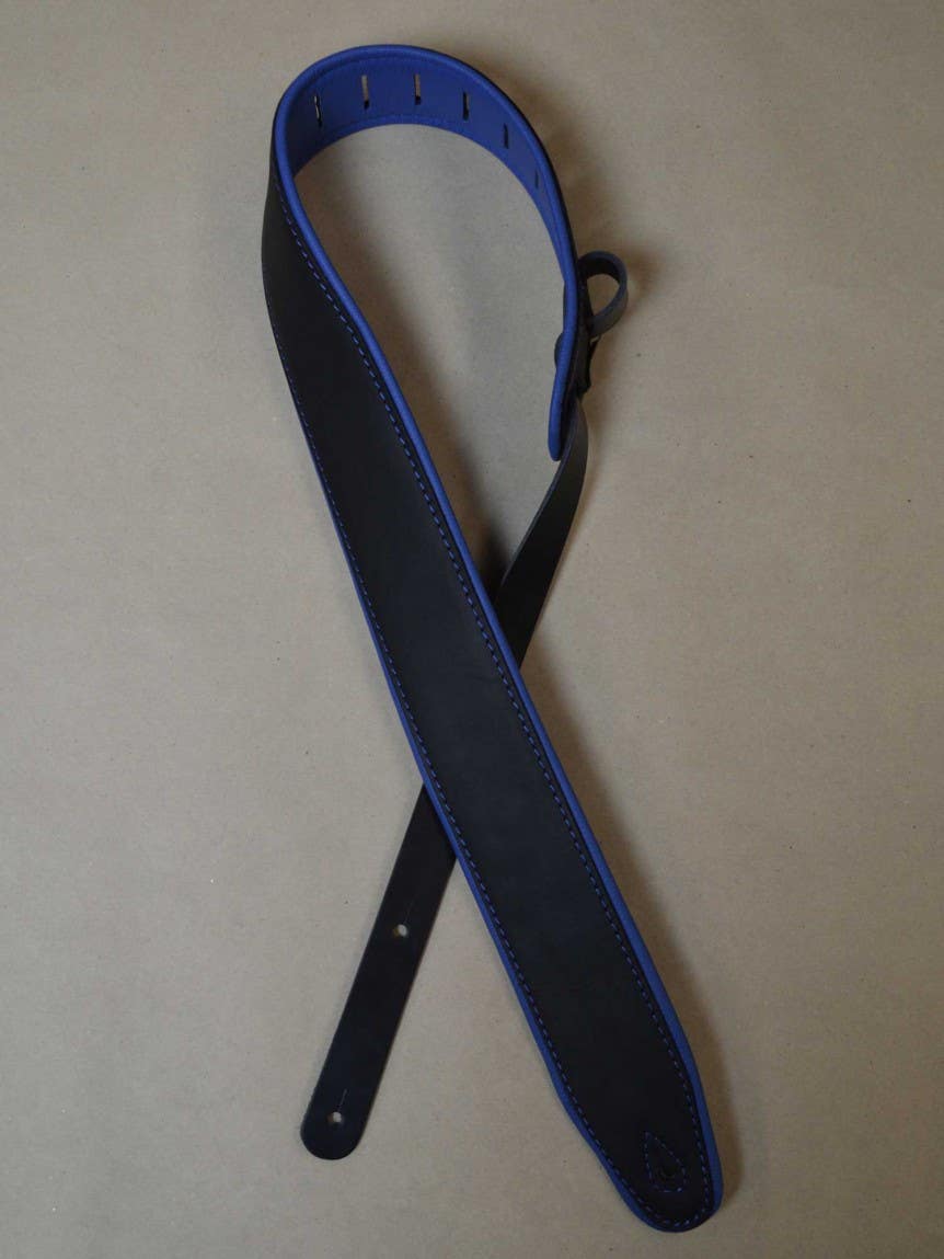 Colonial Padded 2.5" Leather/Upholstery Guitar Strap - Black/Blue