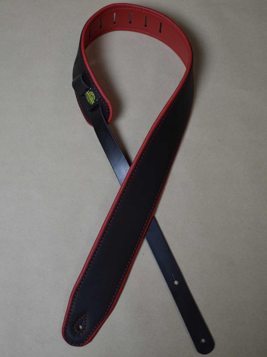 Colonial Padded 2.5" Leather/Upholstery Guitar Strap - Black/Red