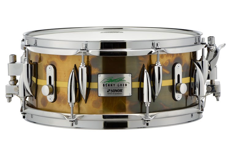 Sonor Benny Greb 13x5.75" Snare Drum - Vintage Brass w/Centred Stripe