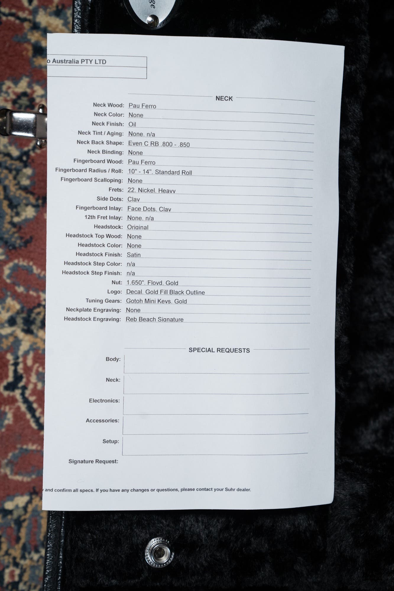 Suhr Reb Beach Signature Standard Guitar w/Case - Satin Koa PF