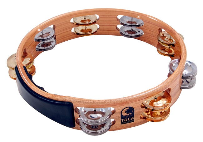 Toca Acacia Hardwood 10" Tambourine (Brass + Nickel Jingles)