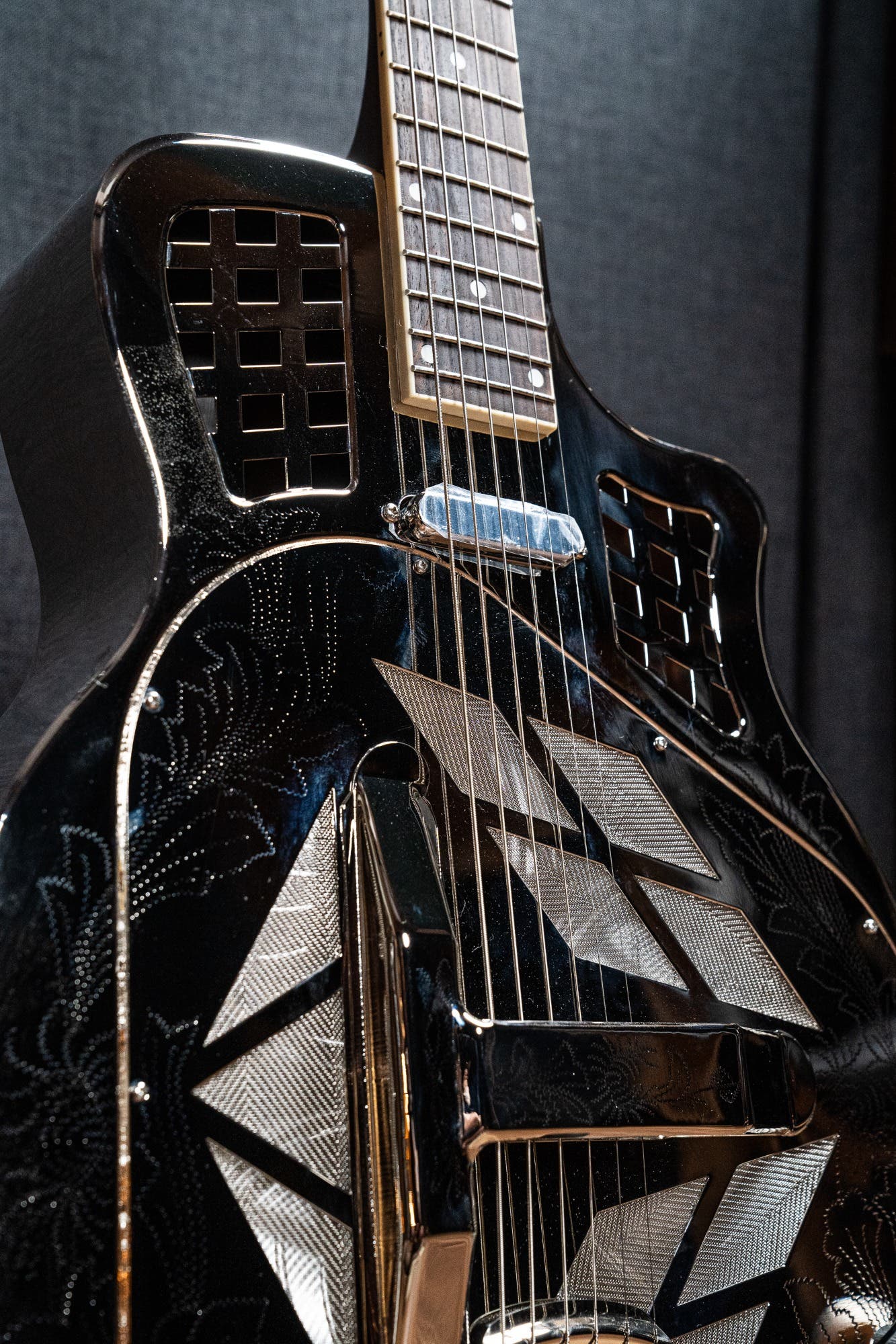 Bourbon Street Tri-Cone Resonator w/Cutaway - Chrysanthemum Etched Pattern (BSR-3C-NC-EN)