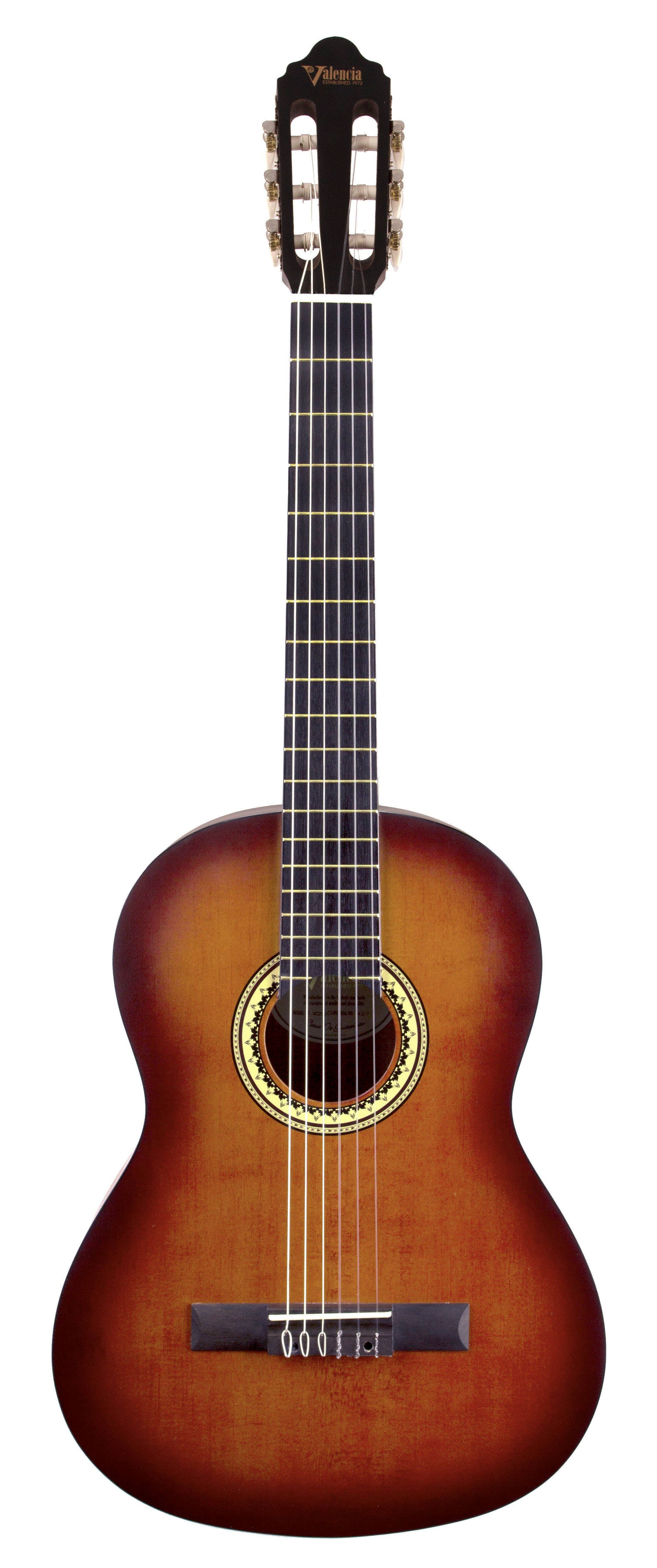 Valencia 200 Series Hybrid Full Size Nylon String Guitar - Classic Sunburst