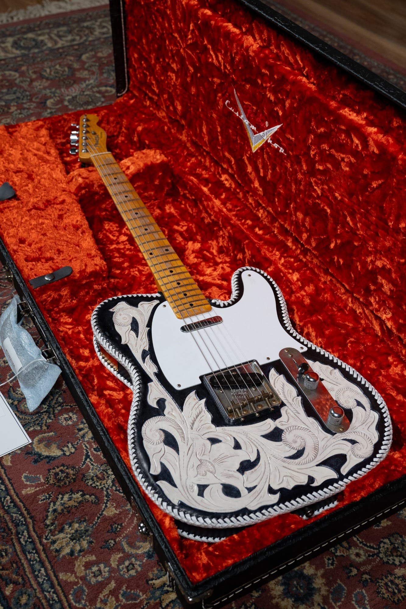 Fender Custom Shop Masterbuilt Waylon Jennings BTB 54' Telecaster Relic - Black and White Tooled Leather over Butterscotch Blonde